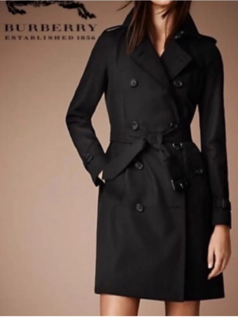 Burberry Kensington Nova Black Double Breasted Trench Coat US2 IT36 $2850 - Picture 2 of 12